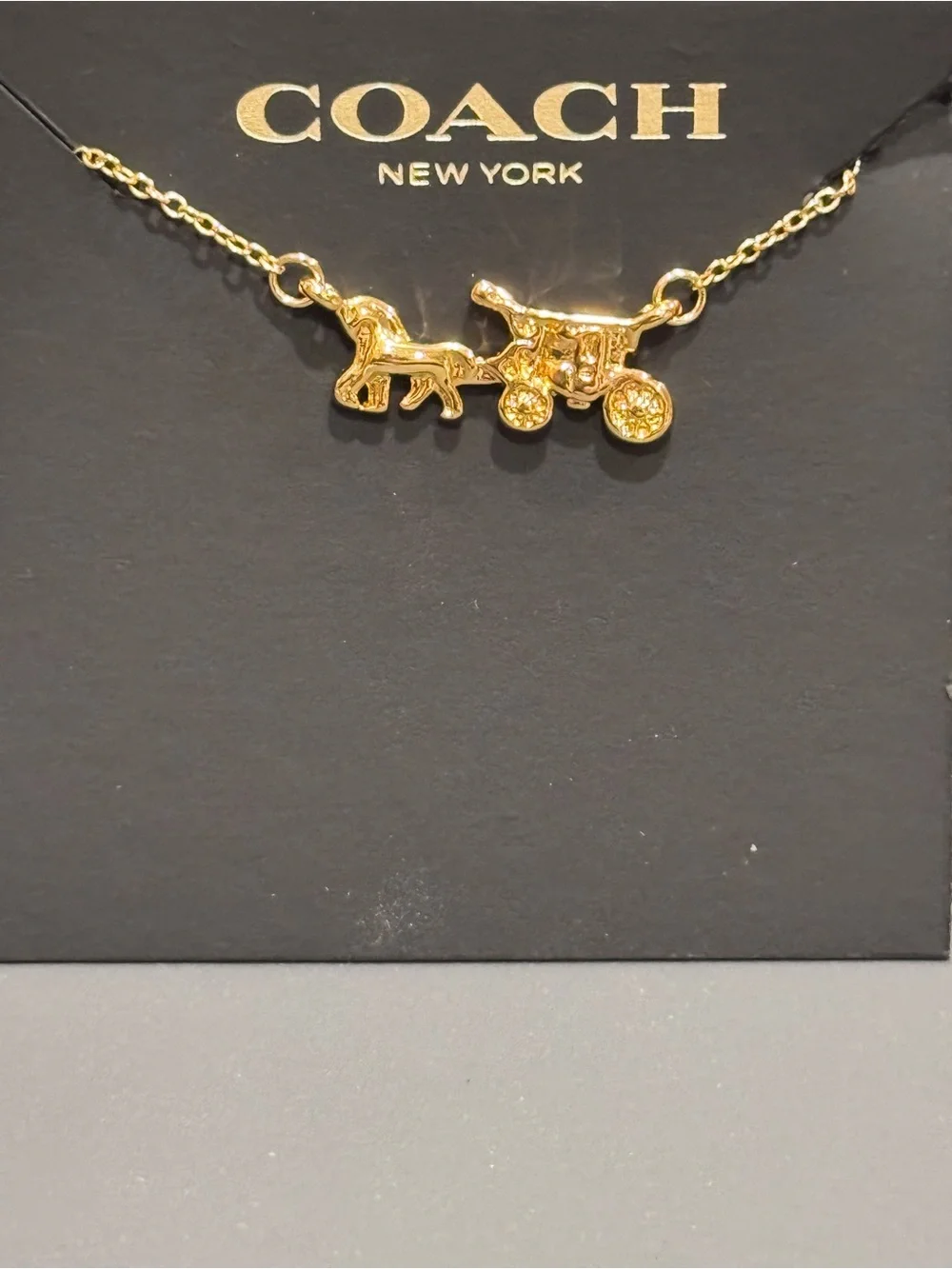 NWT Coach Gold Horse & Carriage Pendant Chain Necklace